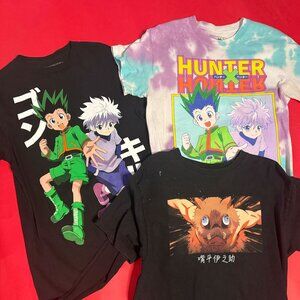 Anime Graphic Tee Set – Hunter x Hunter & Demon Slayer Shirts, Size S–M, Teen